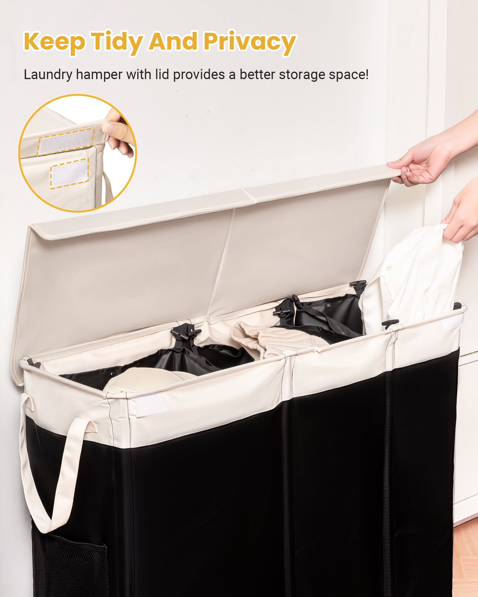 190L Laundry Hamper with Lid, Large Laundry Basket with Lid and 3 Section, Sturdy Laundry Baskets with 3 Removable Bags (L M S), Dirty Clothes Hamper Organizer for Laundry Room, Bedroom and Dorm Room