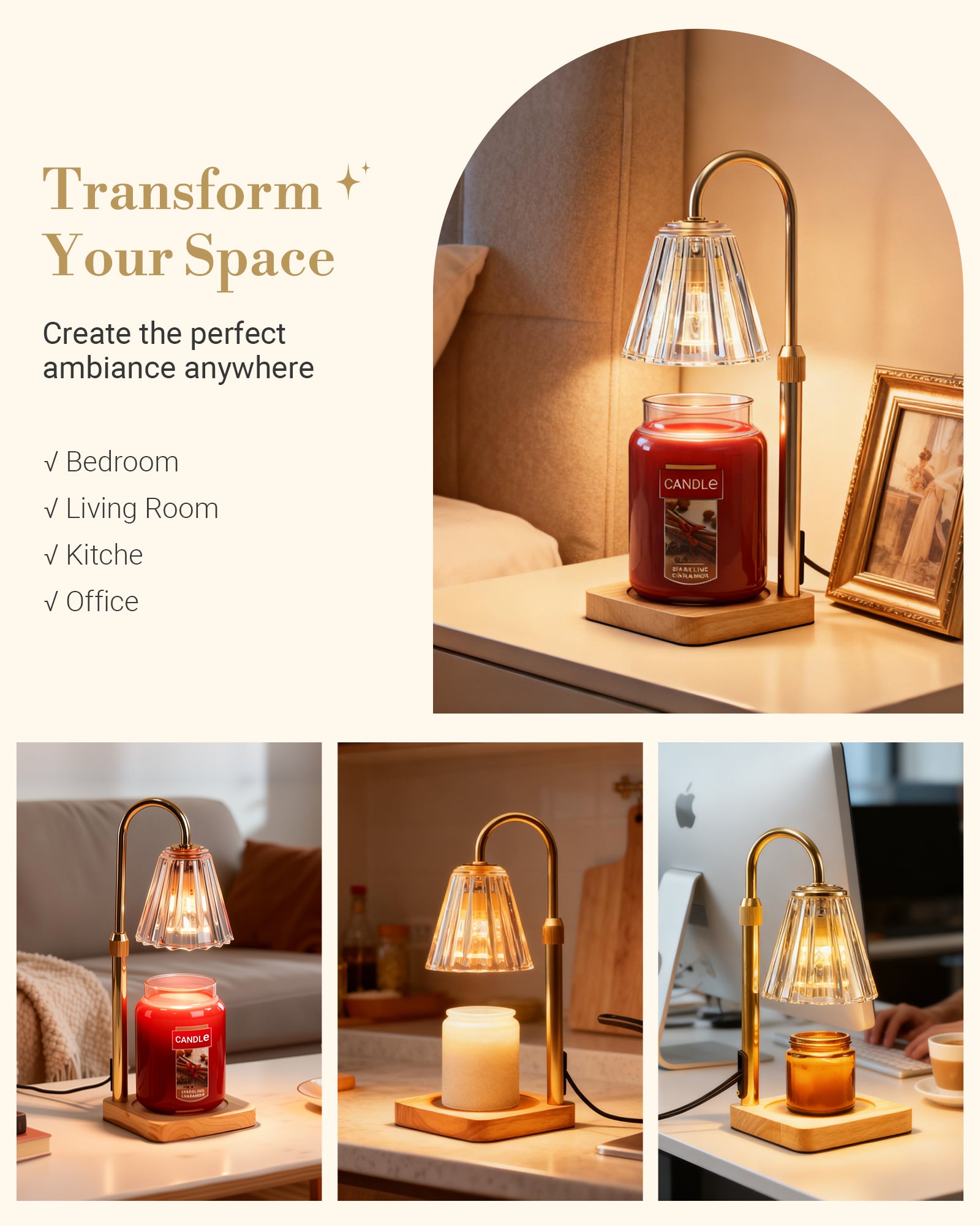 Marycele Candle Warmer Lamp for Yankee Candles, Christmas Birthday Gifts for Mom Women Sister Her, House Warming Gifts, Thanksgiving Decorations for Office Room Home Decor, Clear Wax Warmer with Timer