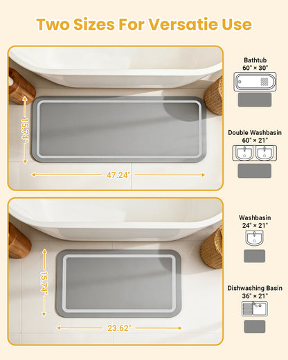Soft Diatomaceous Earth Bath Mat, Quick Dry Bathroom Mats 2 Piece, Gray Super Absorbent Bath Mat Set, Non Slip Bathroom Rugs, Washable Long Bath Room Runner Decor, 15.74" x 23.62" Plus 15.74" x 47.2"
