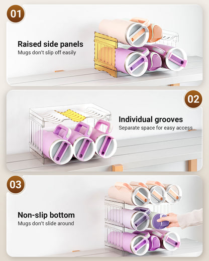 Large Tumbler Organizer for Stanley Cup 40 oz, Patented Kitchen Pantry Organizers and Storage for Stanley Cup Accessories, Stackable Water Bottle Organizer Holder Gifts 4Pack Large-12-bottle