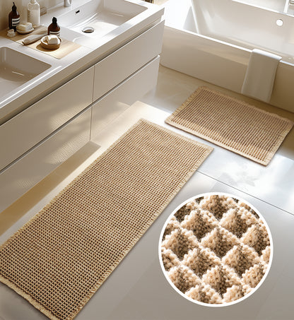 Large Waffle Bath Mat Set, Non Slip Bath Mat Set, Ultra Absorbent Bath Mats for Bathroom Decor, Extra Soft Floor Bathroom Rugs Sets 2 Piece, Washable Bath Rugs (20"×47" and 16"×24")