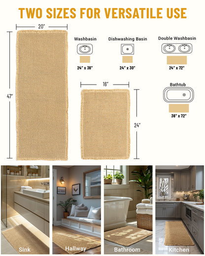 Large Waffle Bath Mat Set, Non Slip Bath Mat Set, Ultra Absorbent Bath Mats for Bathroom Decor, Extra Soft Floor Bathroom Rugs Sets 2 Piece, Washable Bath Rugs (20"×47" and 16"×24")
