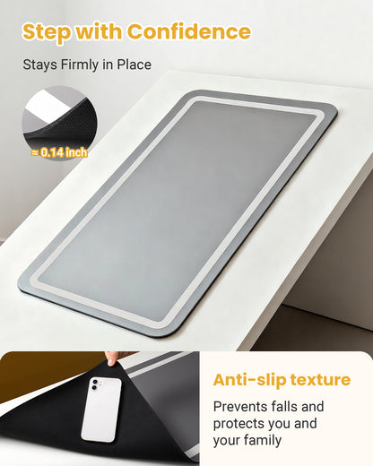 Soft Diatomaceous Earth Bath Mat, Quick Dry Bathroom Mats 2 Piece, Gray Super Absorbent Bath Mat Set, Non Slip Bathroom Rugs, Washable Long Bath Room Runner Decor, 15.74" x 23.62" Plus 15.74" x 47.2"