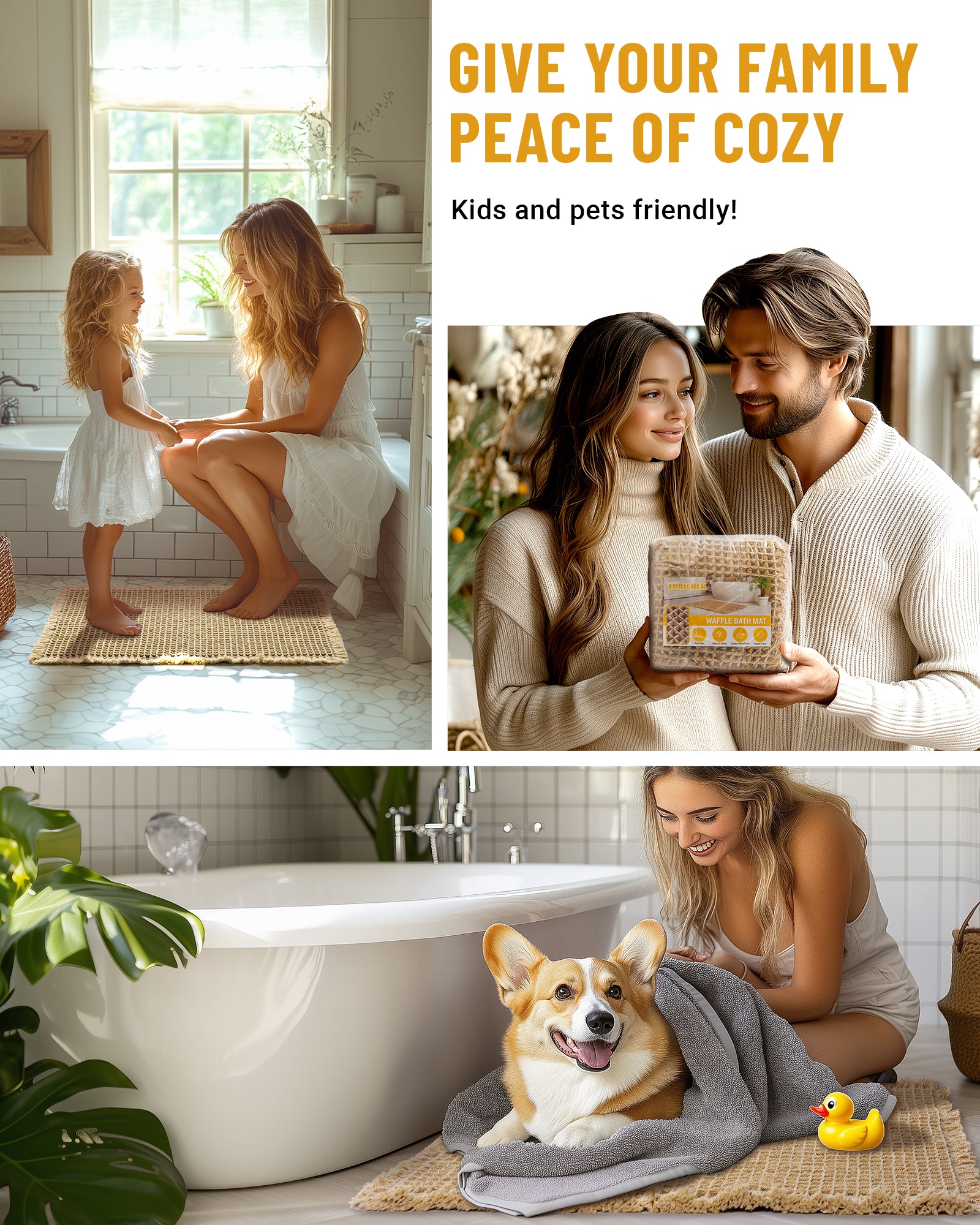 Large Waffle Bath Mat Set, Non Slip Bath Mat Set, Ultra Absorbent Bath Mats for Bathroom Decor, Extra Soft Floor Bathroom Rugs Sets 2 Piece, Washable Bath Rugs (20"×47" and 16"×24")